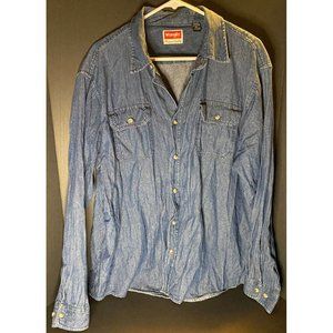 Wrangler Workwear Denim Shirt Mens XL Long Sleeve Button Up Cotton Casual